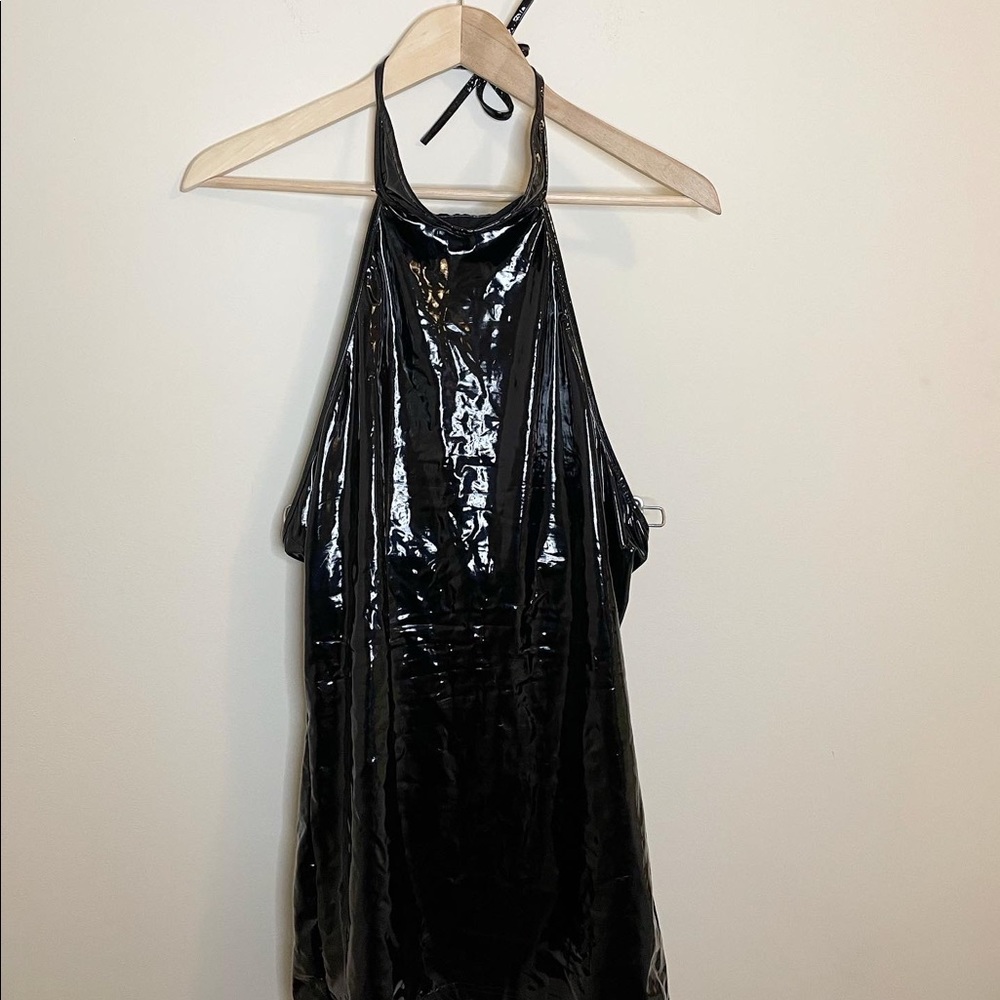 Black latex halter top dress - excellent condition - medium